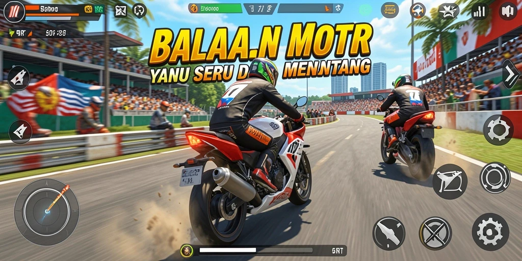 Gameplay seru 5RT dengan balapan motor yang mendebarkan.