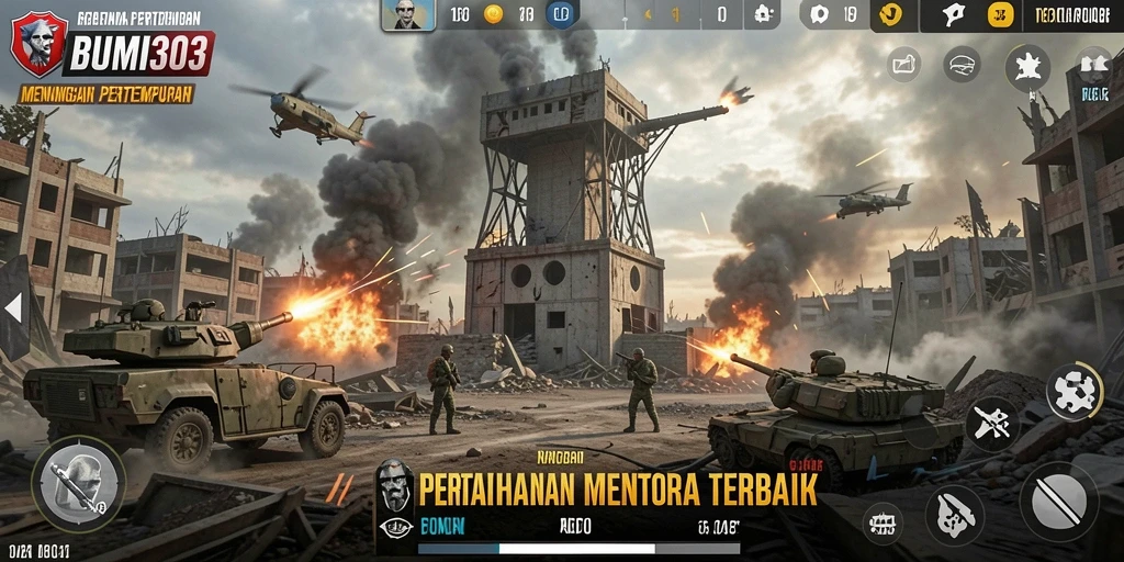 Tampilan gameplay Tower Defense BUMI303 yang menegangkan dan strategis.