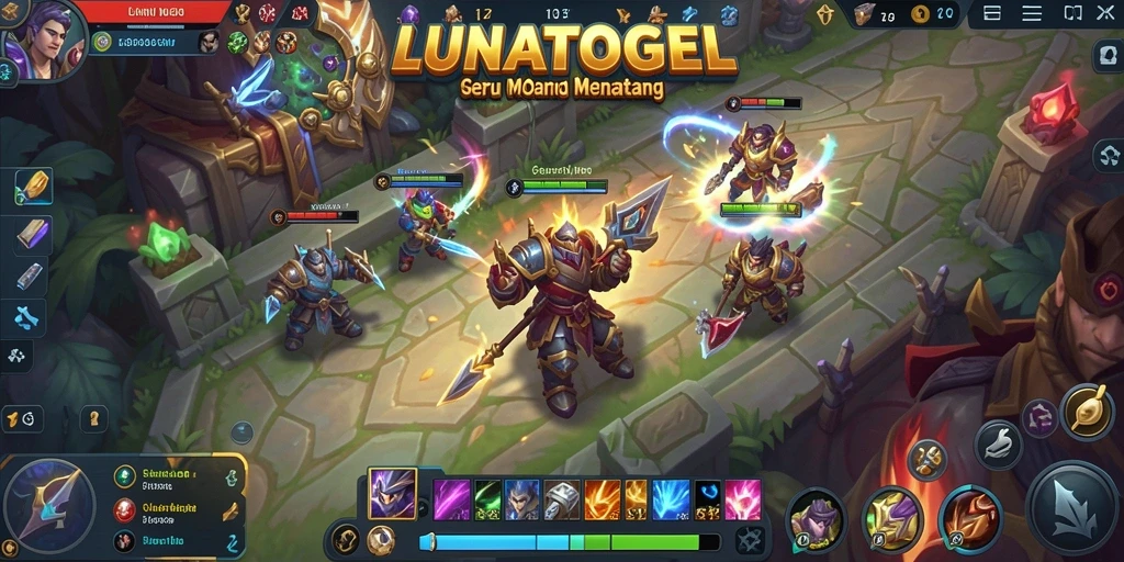 Tampilan gameplay menarik dengan karakter heroik di arena MOBA.