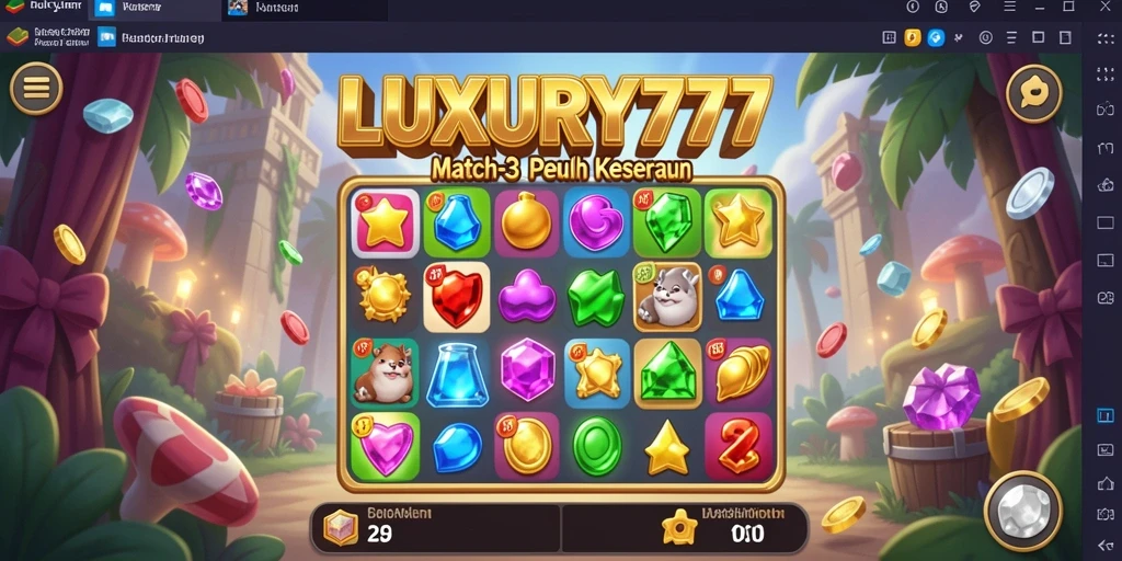 Tangkapan layar utama LUXURY777 menampilkan aksi gameplay Match-3 yang mendebarkan.
