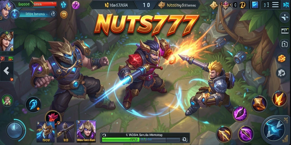 Tangkapan layar utama NUTS777 menampilkan aksi seru dalam permainan MOBA.