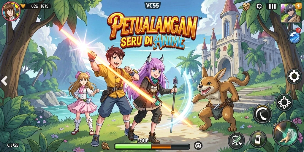 Gameplay VC55 yang menampilkan pertempuran seru dan karakter anime ikonik.